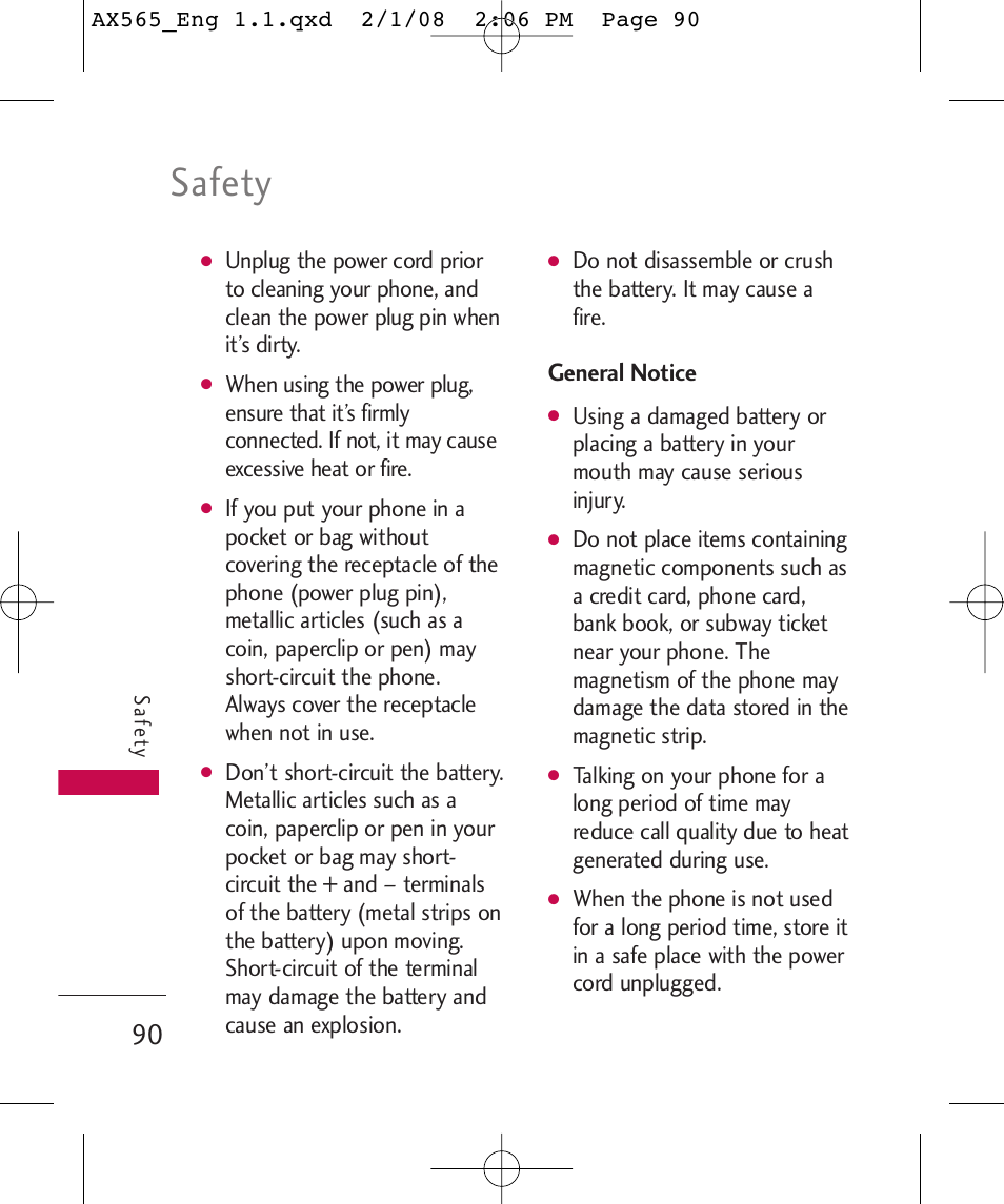 Safety, General notice | LG LGAX565 User Manual | Page 90 / 121