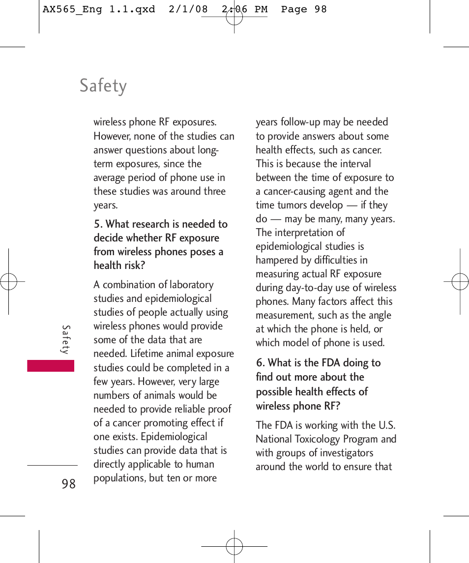 Safety | LG LGAX565 User Manual | Page 98 / 121