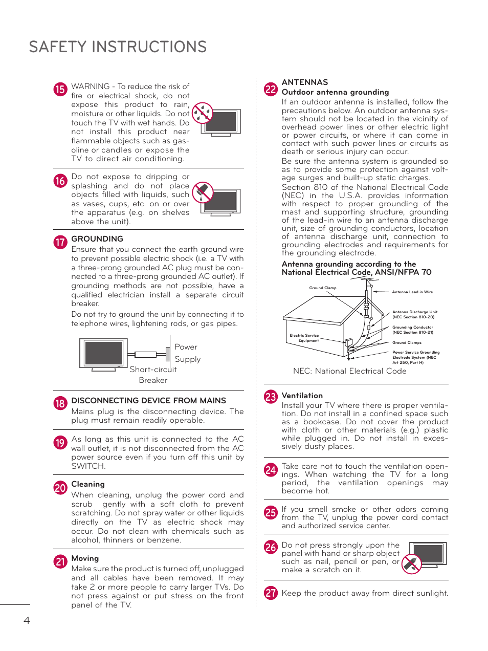 Safety instructions | LG 42LE7300 User Manual | Page 4 / 172