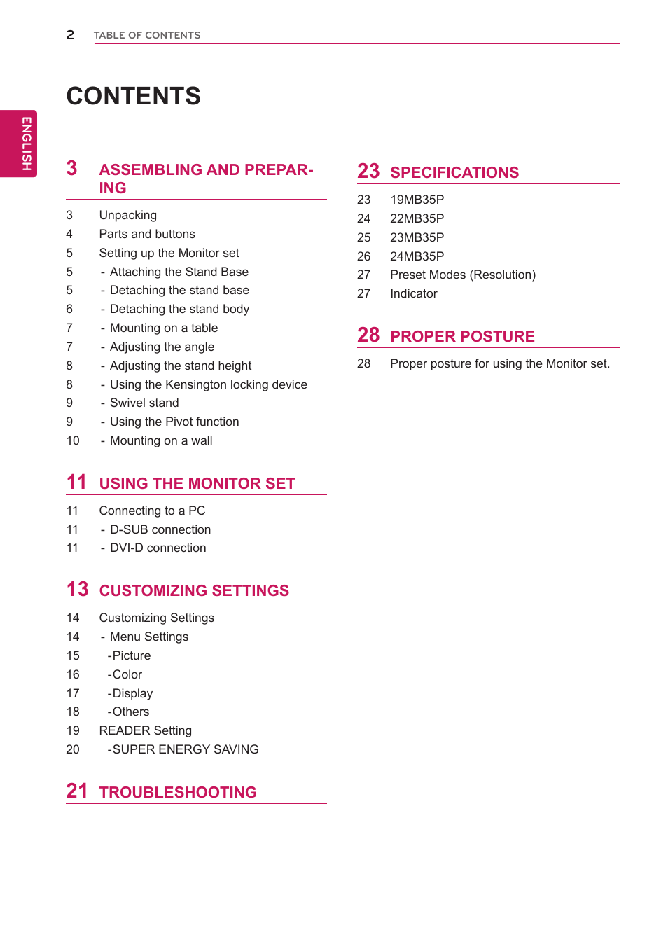 LG 24MB35P-B User Manual | Page 2 / 29