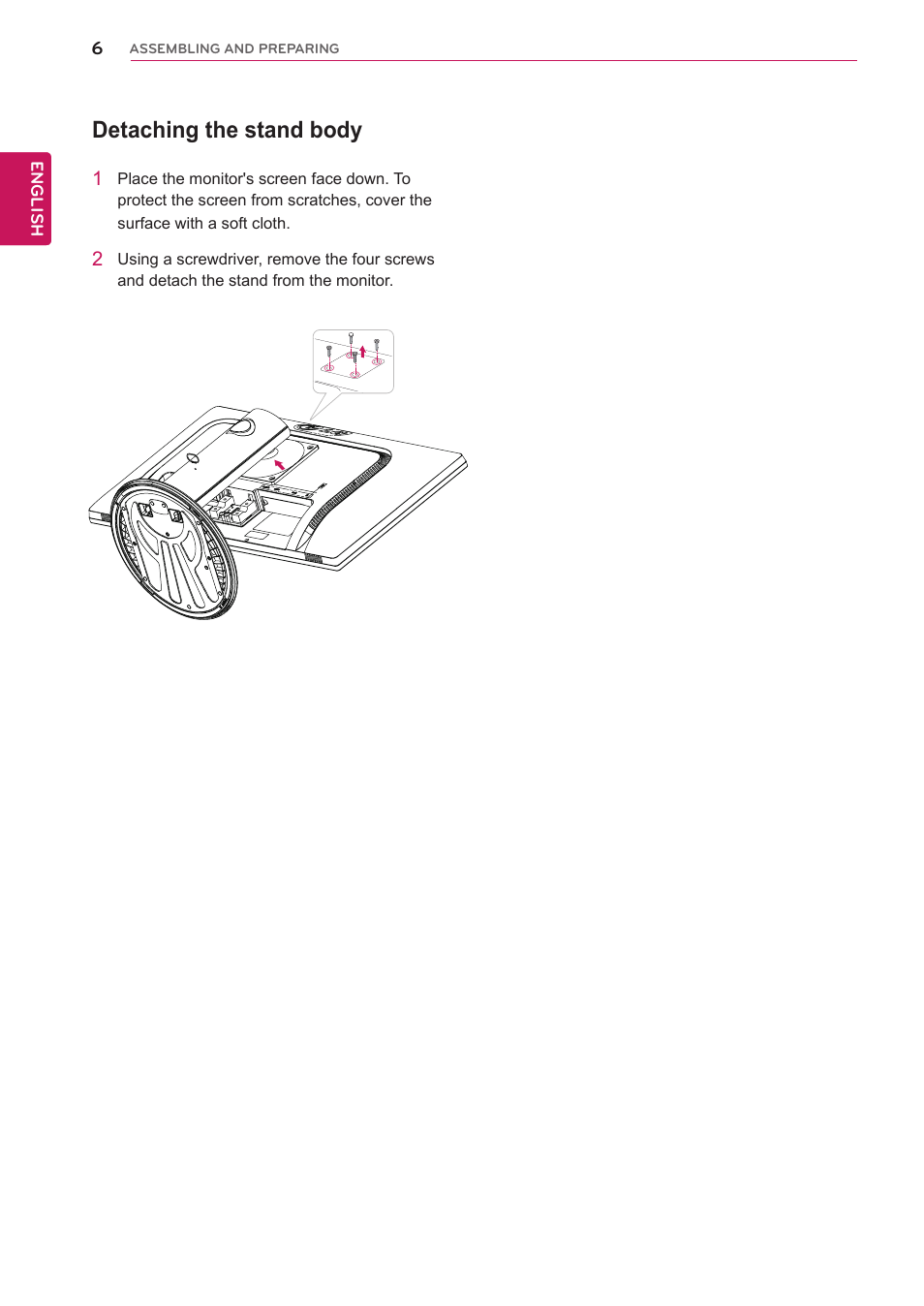 Detaching the stand body | LG 24MB35P-B User Manual | Page 6 / 29