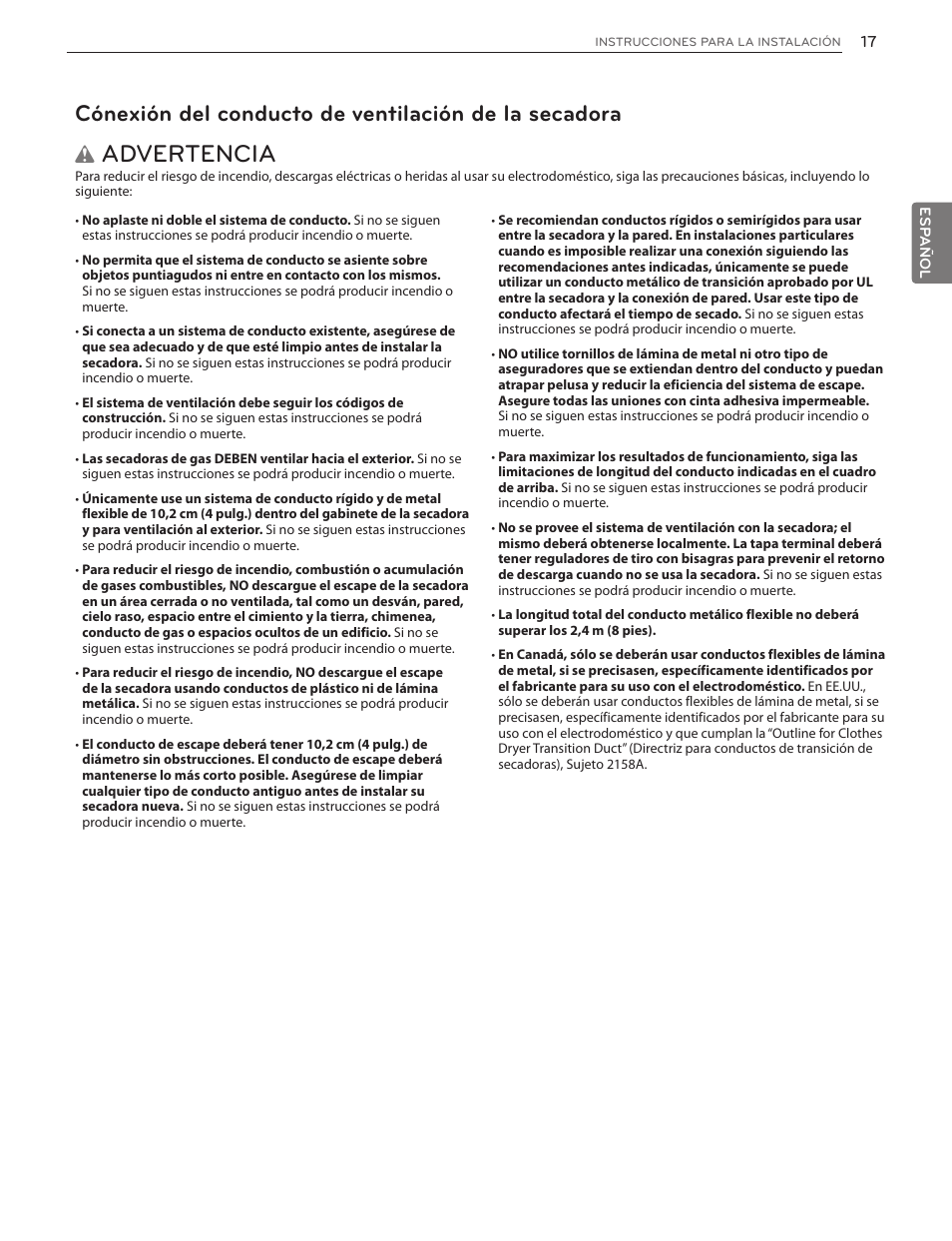 Advertencia | LG DLG4902W User Manual | Page 55 / 80
