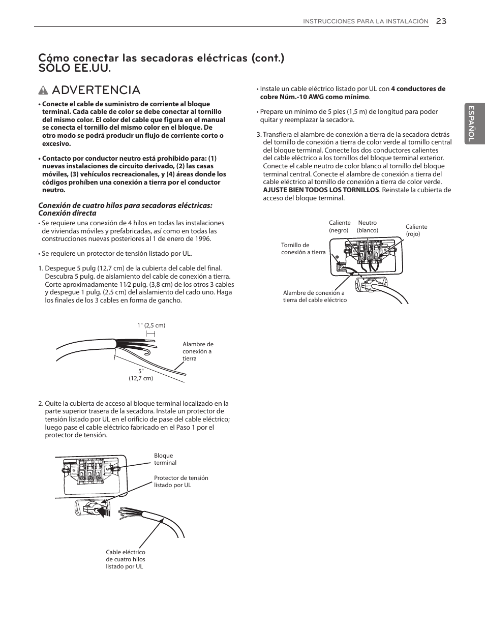 Advertencia | LG DLG4902W User Manual | Page 61 / 80