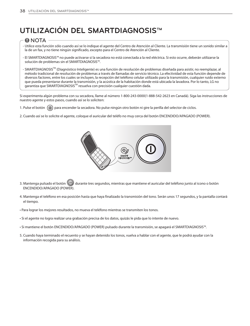 Utilización del smartdiagnosis, Nota | LG DLG4902W User Manual | Page 76 / 80