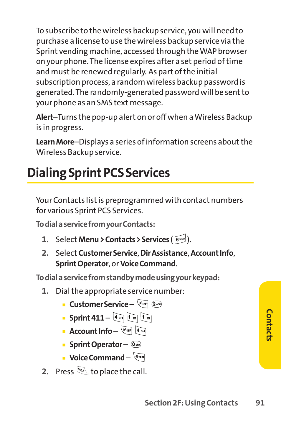 Dialing sprint pcs services | LG LX150 User Manual | Page 104 / 189