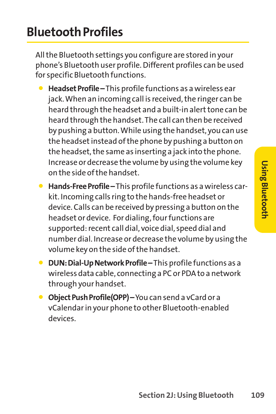 Bluetooth profiles, Using bluetooth | LG LX150 User Manual | Page 122 / 189