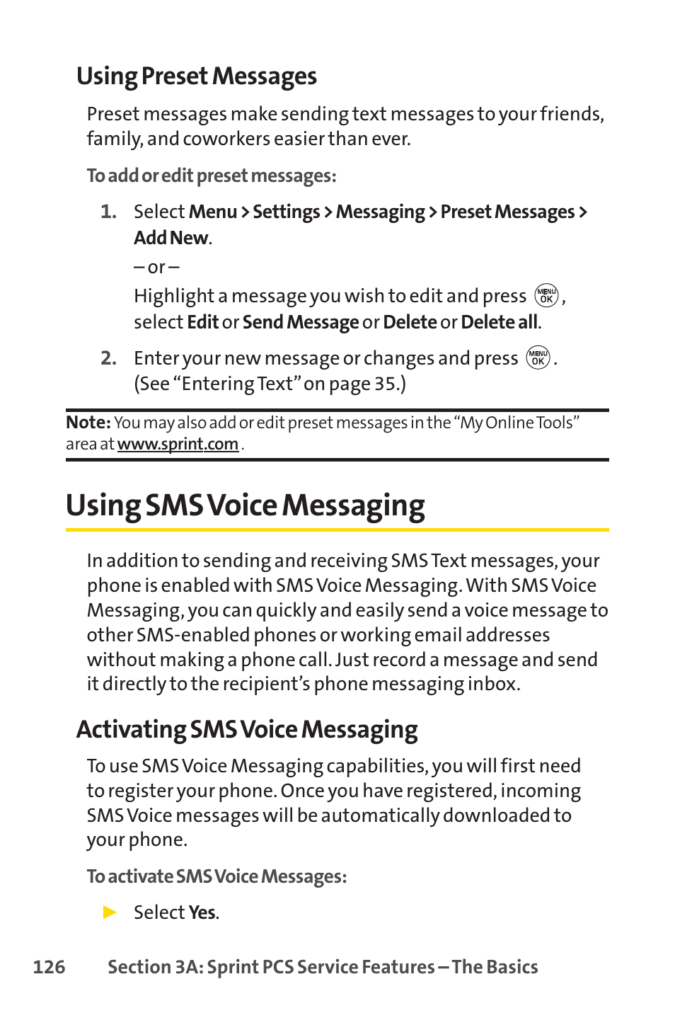 Using sms voice messaging, Using preset messages, Activating sms voice messaging | LG LX150 User Manual | Page 139 / 189