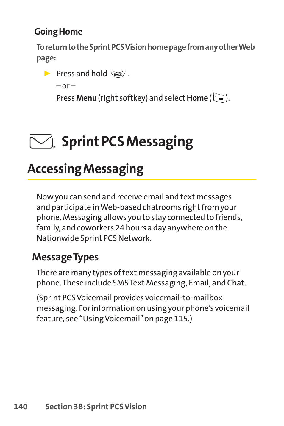 Sprint pcs messaging, Accessing messaging, Message types | LG LX150 User Manual | Page 153 / 189