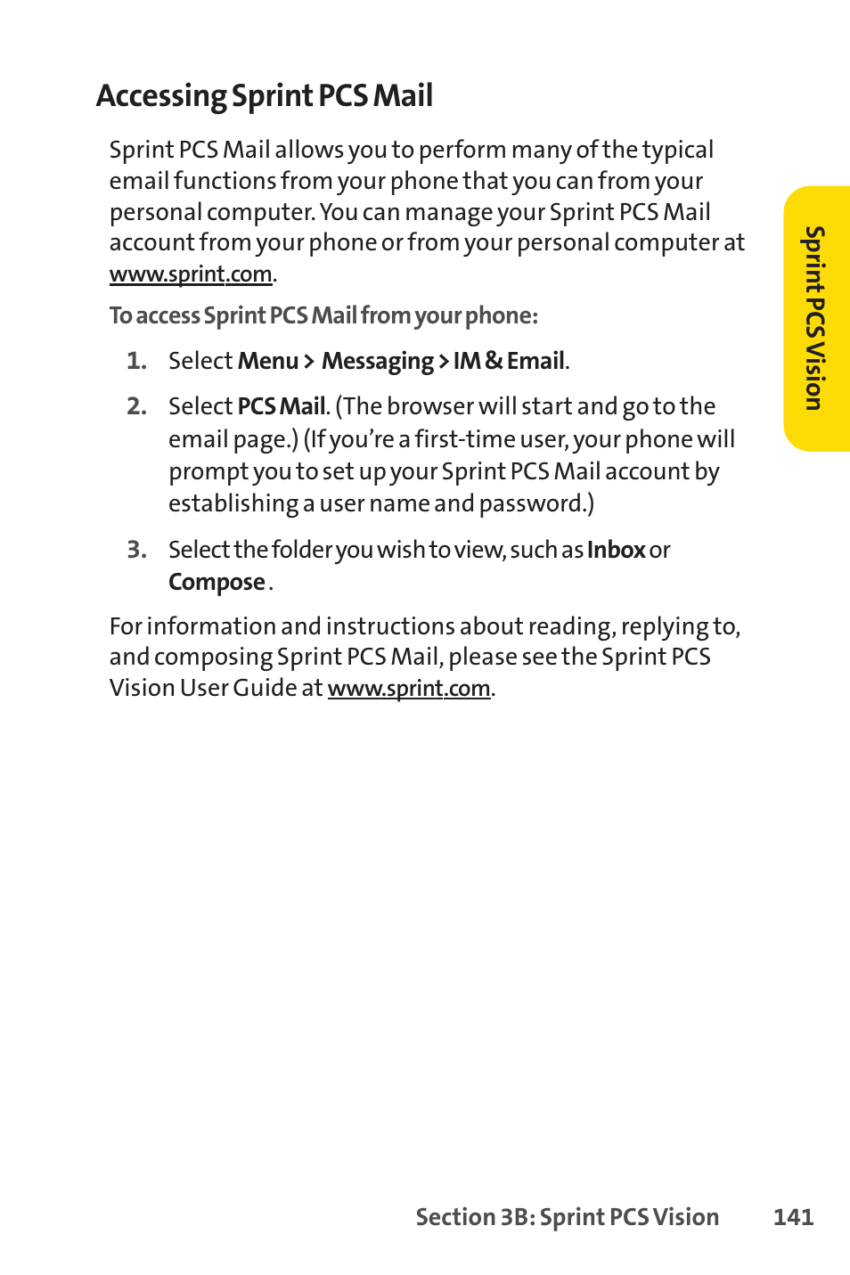 Accessing sprint pcs mail | LG LX150 User Manual | Page 154 / 189