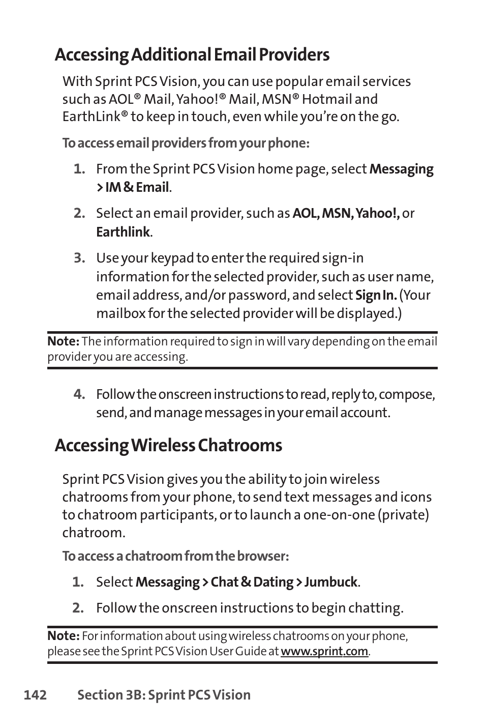 Accessing additional email providers, Accessing wireless chatrooms | LG LX150 User Manual | Page 155 / 189