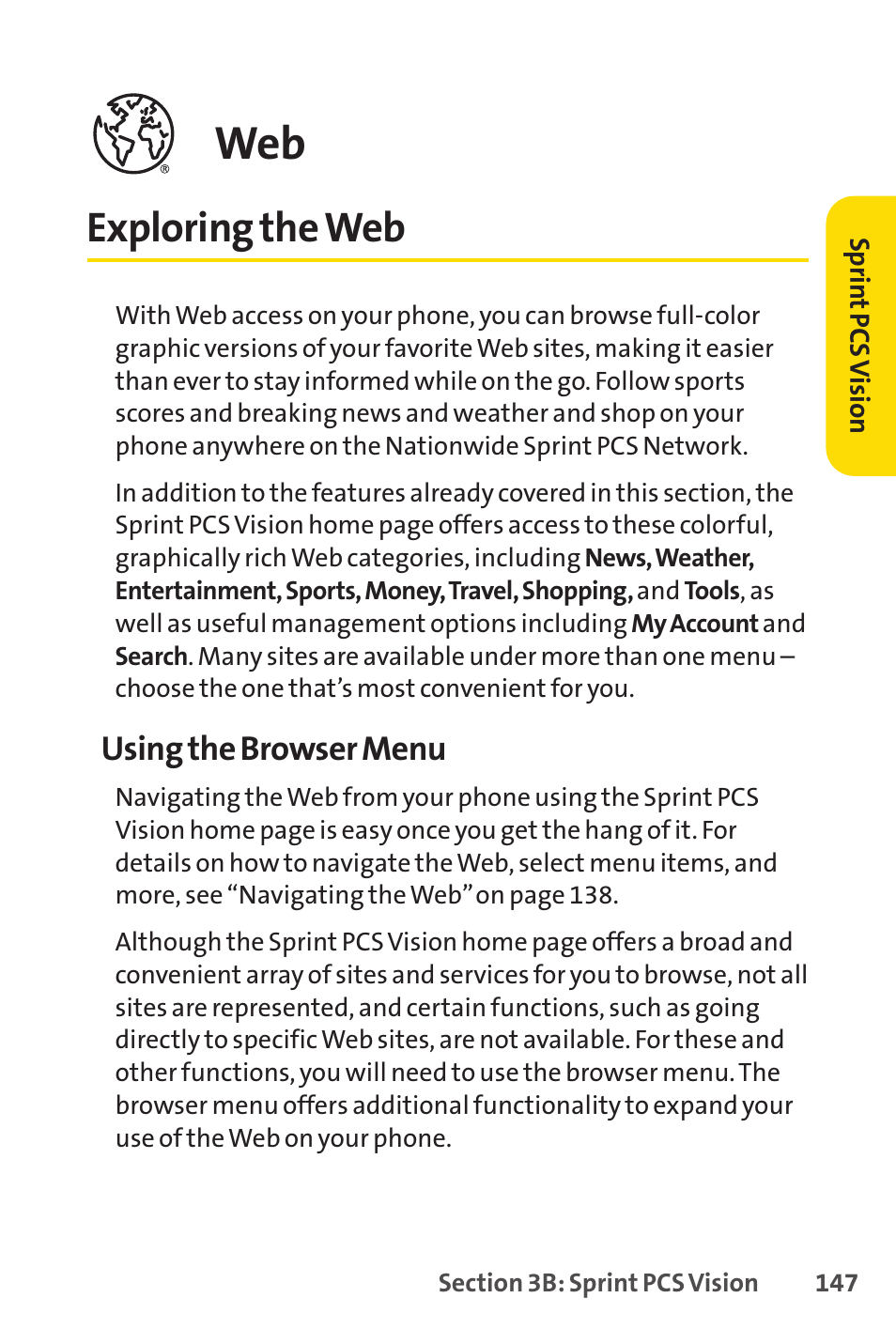 Exploring the web, Using the browser menu | LG LX150 User Manual | Page 160 / 189