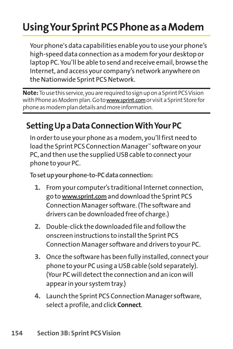 Using your sprint pcs phone as a modem, Setting up a data connection with your pc | LG LX150 User Manual | Page 167 / 189