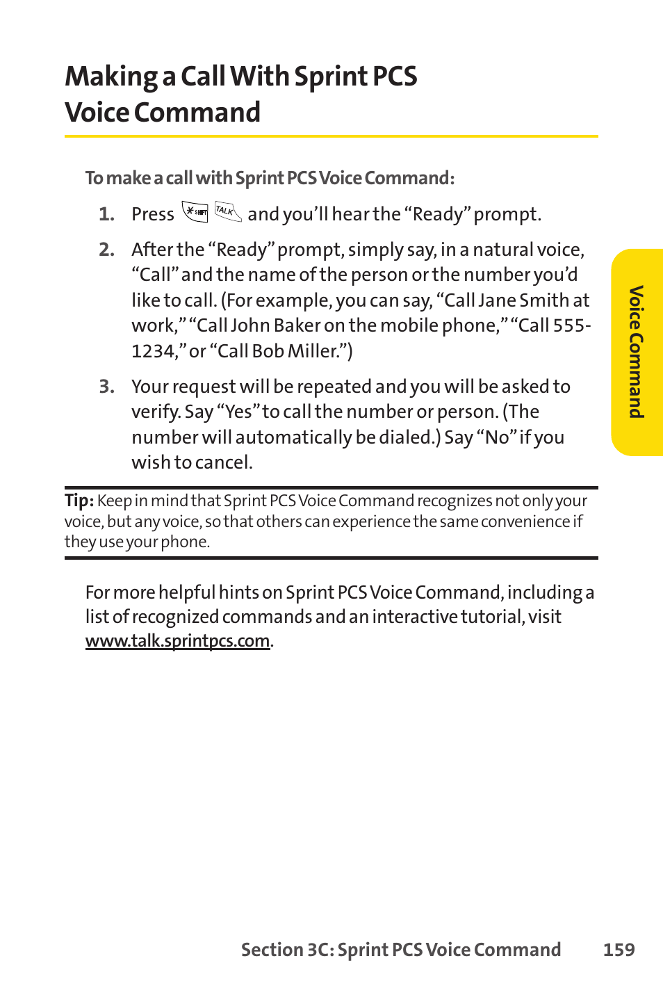 Making a call with sprint pcs voice command | LG LX150 User Manual | Page 172 / 189