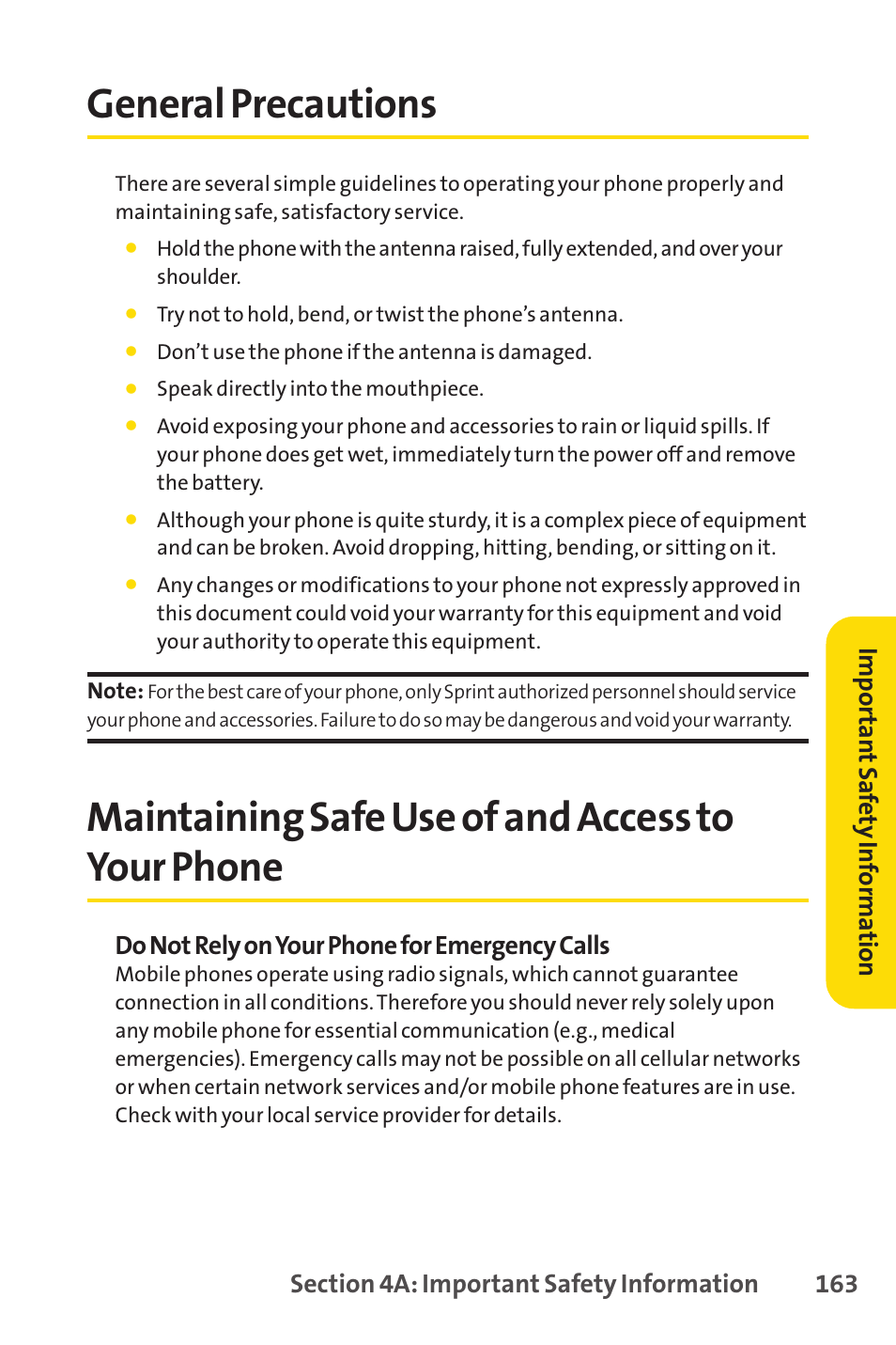 General precautions, Maintaining safe use of and access to your phone, Do not rely on your phone for emergency calls | Impor tan t saf ety inf orma tion | LG LX150 User Manual | Page 176 / 189