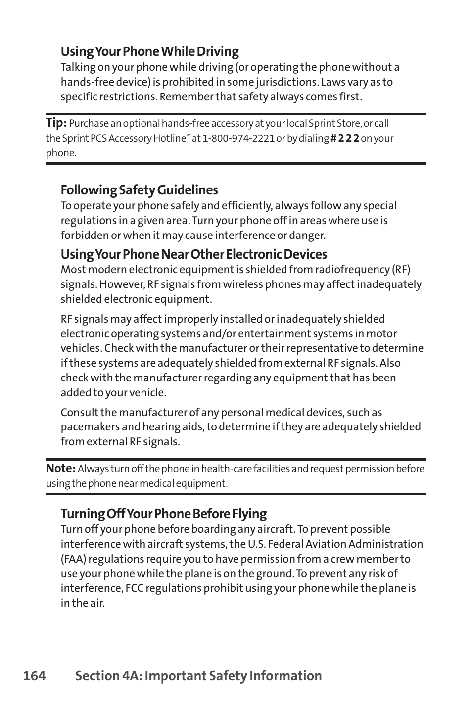 Following safety guidelines, Using your phone near other electronic devices, Turning off your phone before flying | LG LX150 User Manual | Page 177 / 189