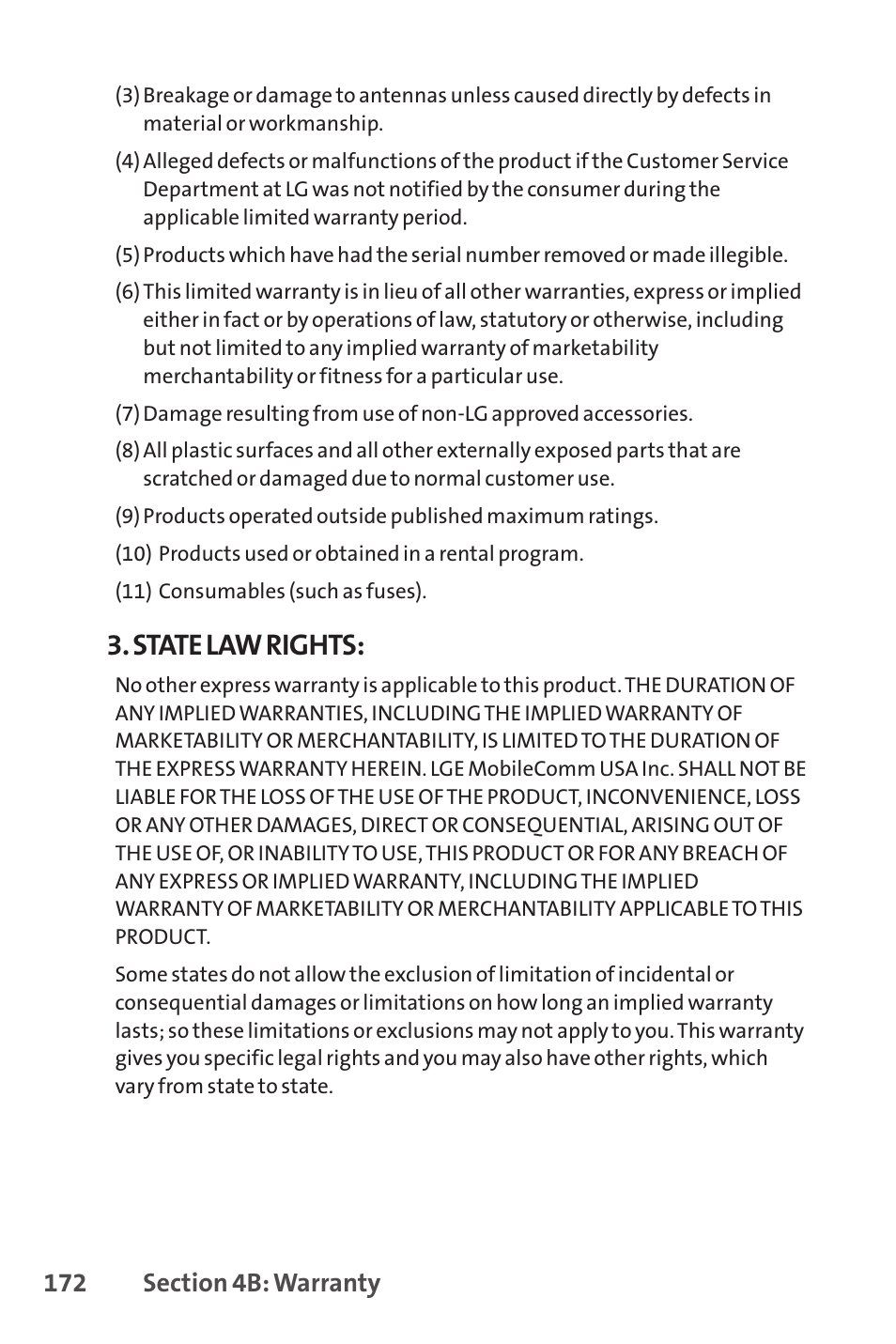 State law rights | LG LX150 User Manual | Page 185 / 189