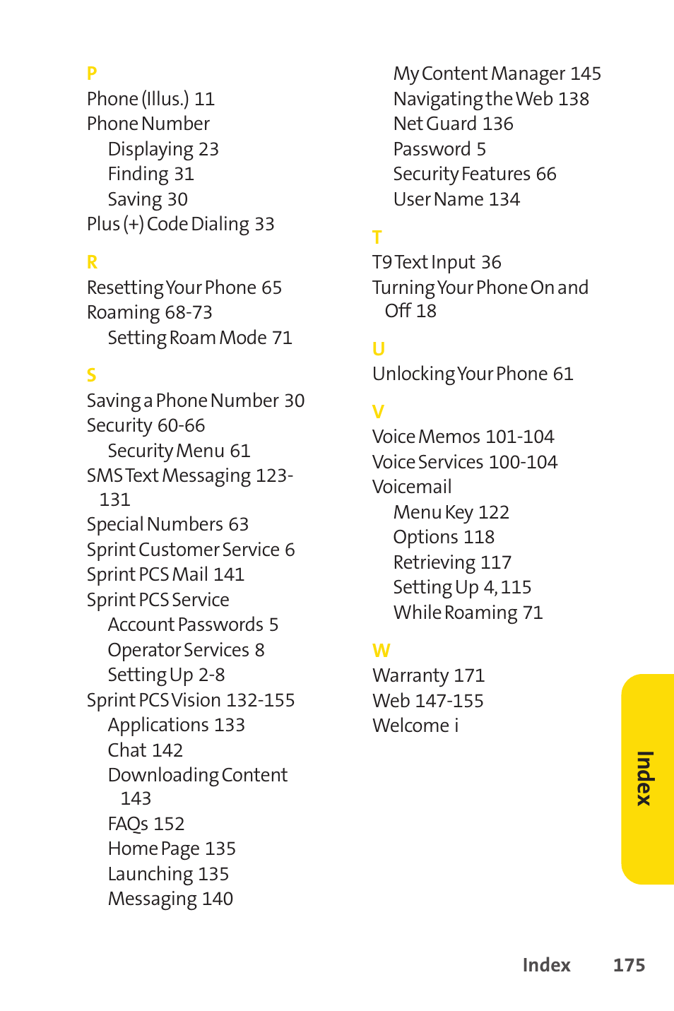 Inde x | LG LX150 User Manual | Page 188 / 189