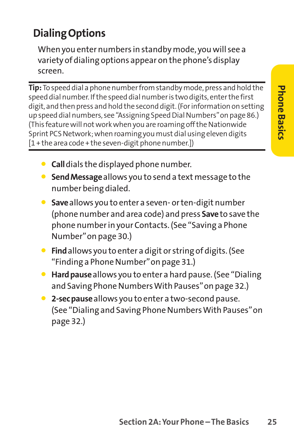 Dialing options, Phone basics | LG LX150 User Manual | Page 38 / 189