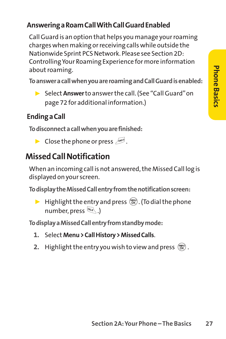 Missed call notification, Phone basics | LG LX150 User Manual | Page 40 / 189