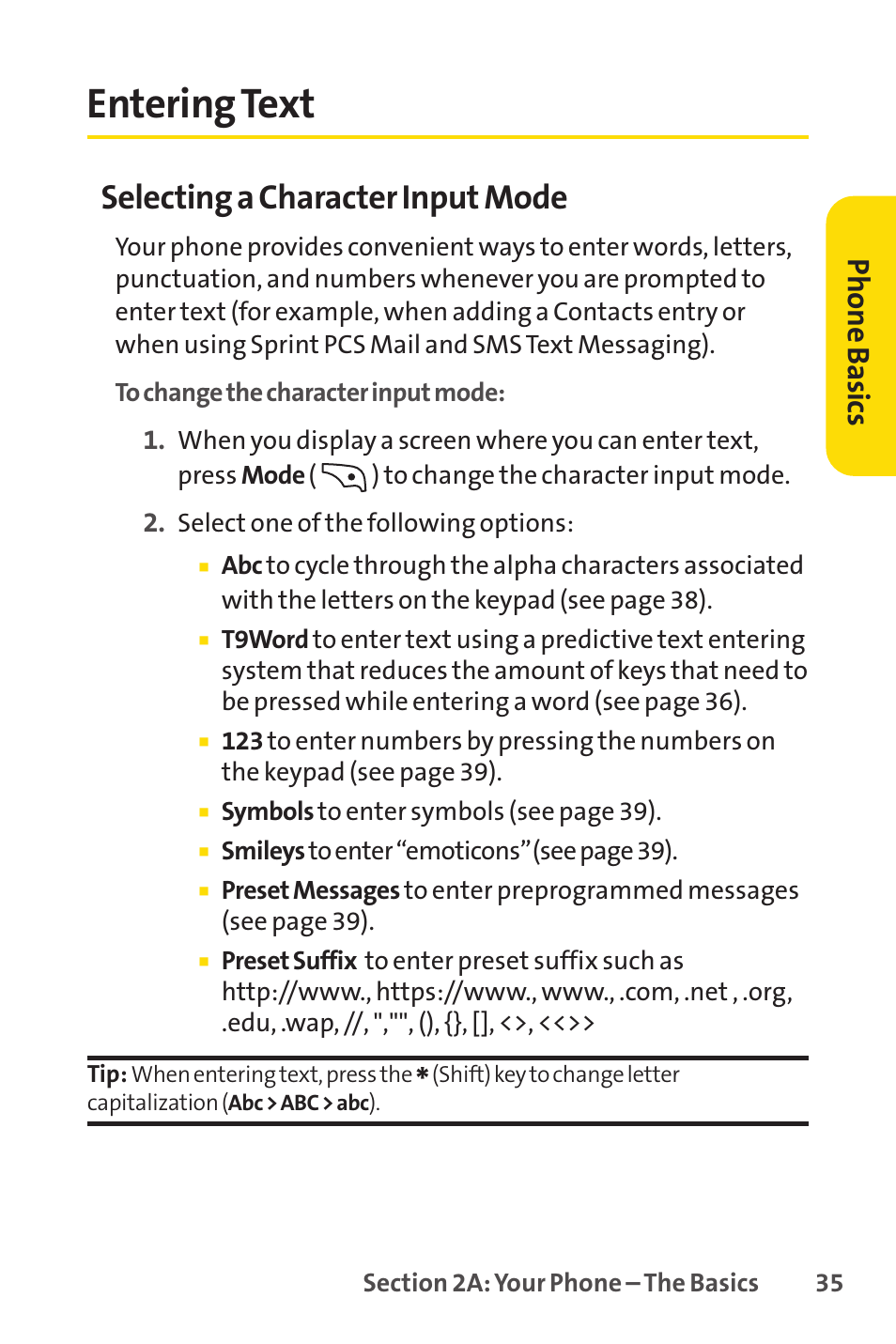 Entering text, Selecting a character input mode, Phone basics | LG LX150 User Manual | Page 48 / 189