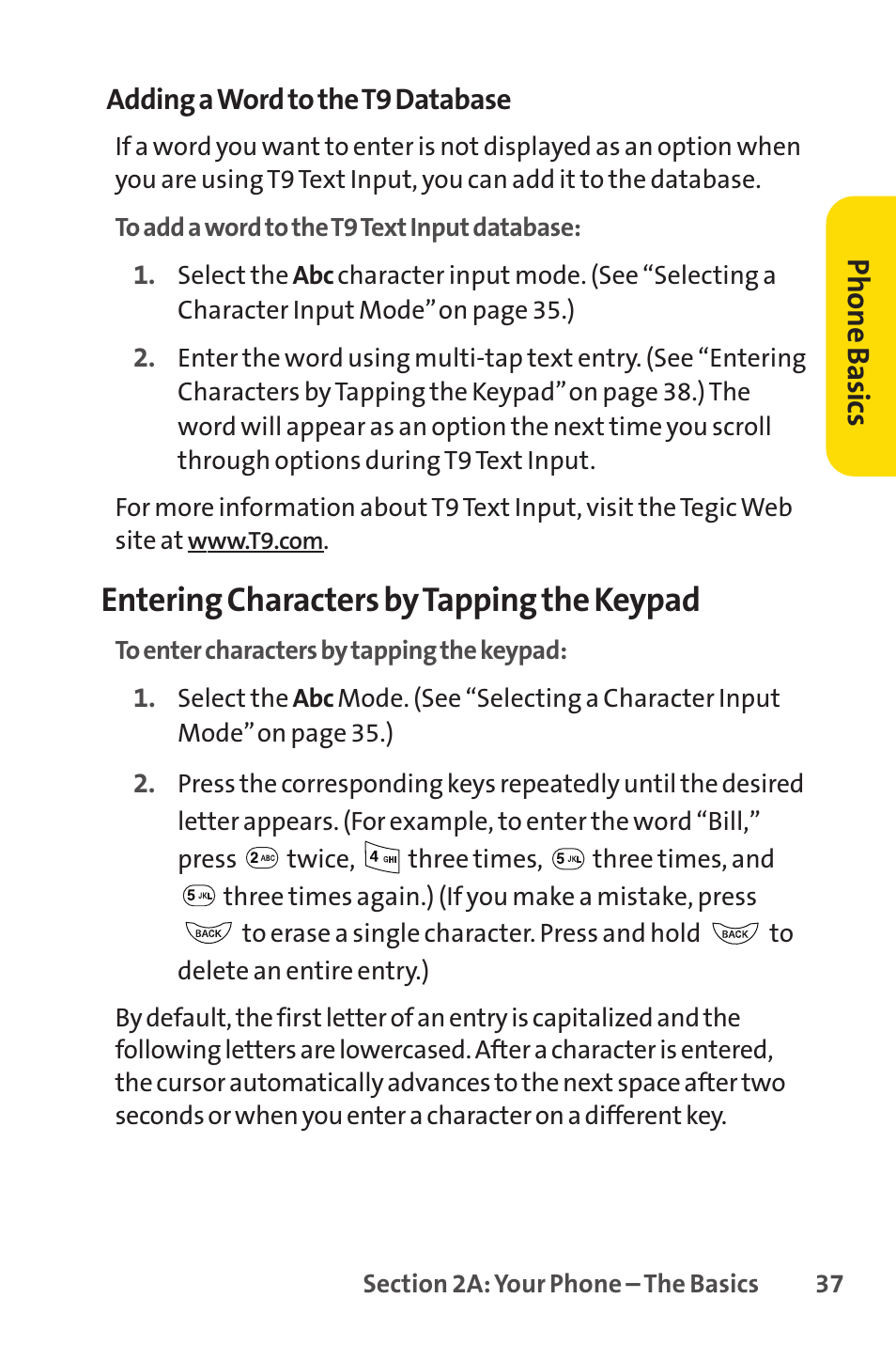 Entering characters by tapping the keypad, Phone basics | LG LX150 User Manual | Page 50 / 189