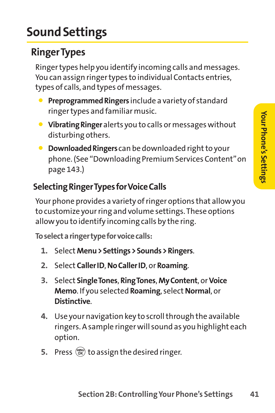 Sound settings, Ringer types | LG LX150 User Manual | Page 54 / 189
