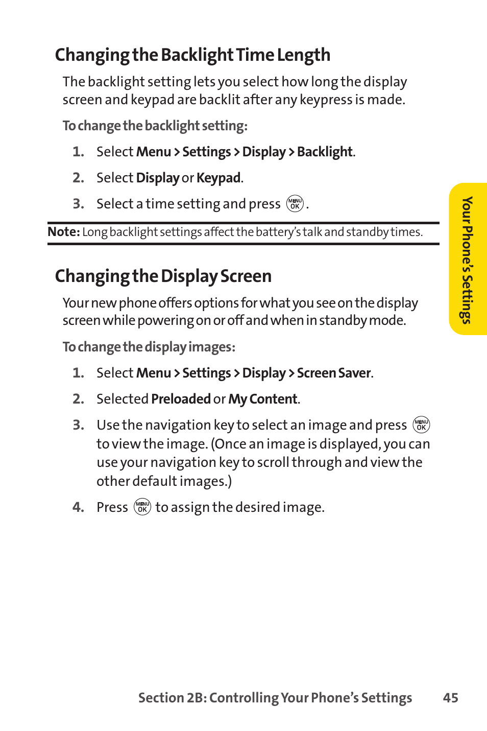 Changing the backlighttime length, Changing the display screen | LG LX150 User Manual | Page 58 / 189