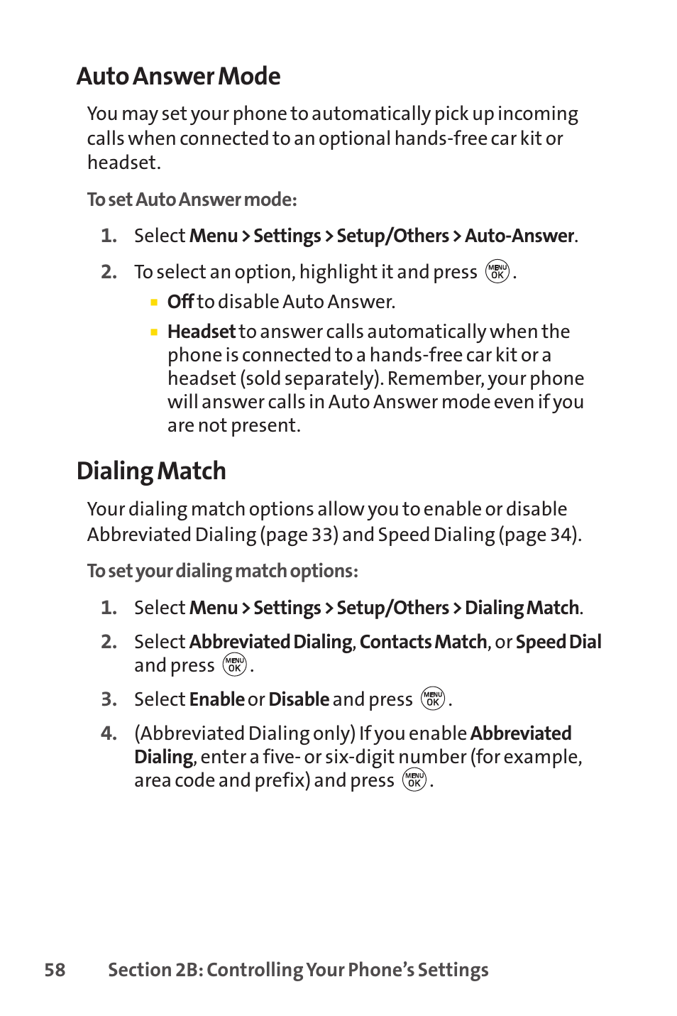 Auto answer mode, Dialing match | LG LX150 User Manual | Page 71 / 189