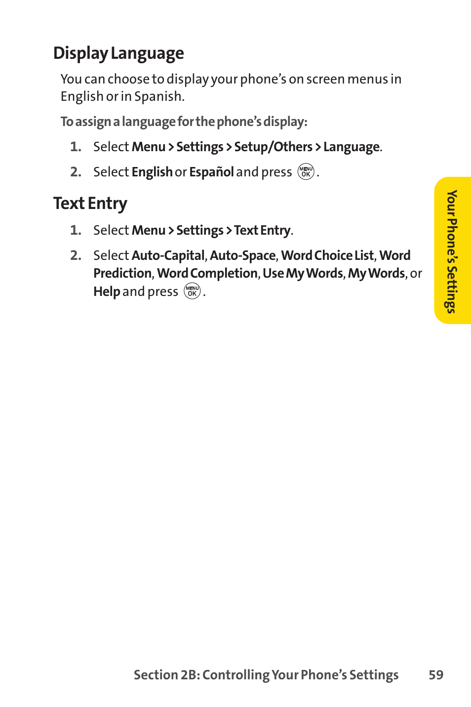 Display language, Text entry | LG LX150 User Manual | Page 72 / 189