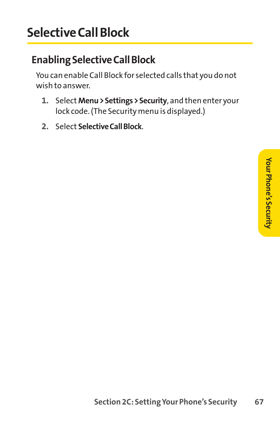 Selective call block, Enabling selective call block | LG LX150 User Manual | Page 80 / 189