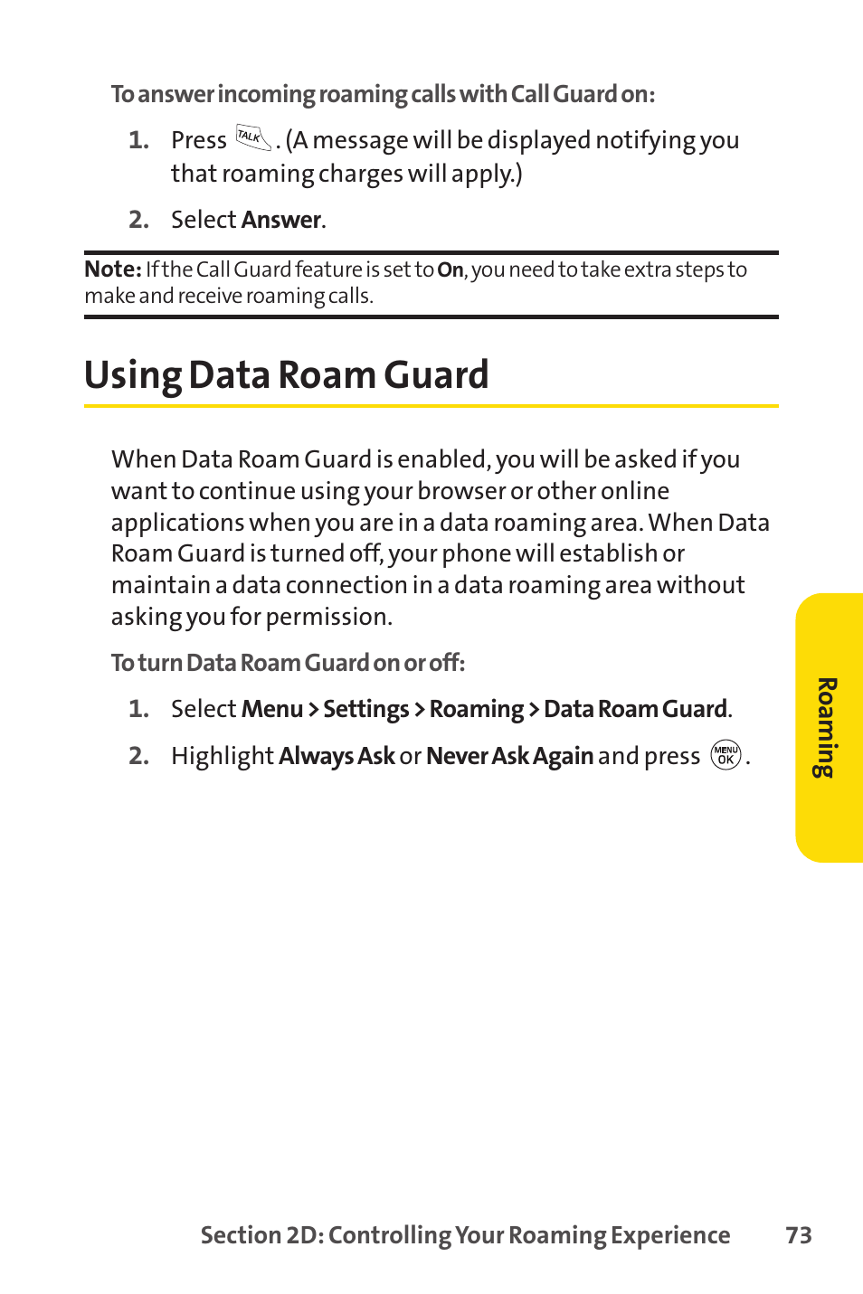 Using data roam guard | LG LX150 User Manual | Page 86 / 189