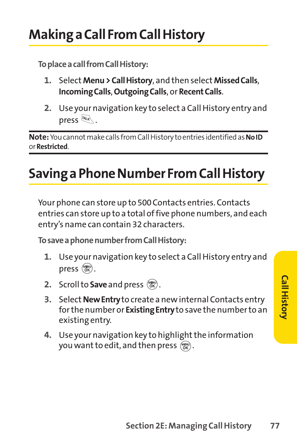 Making a call from call history, Saving a phone number from call history | LG LX150 User Manual | Page 90 / 189