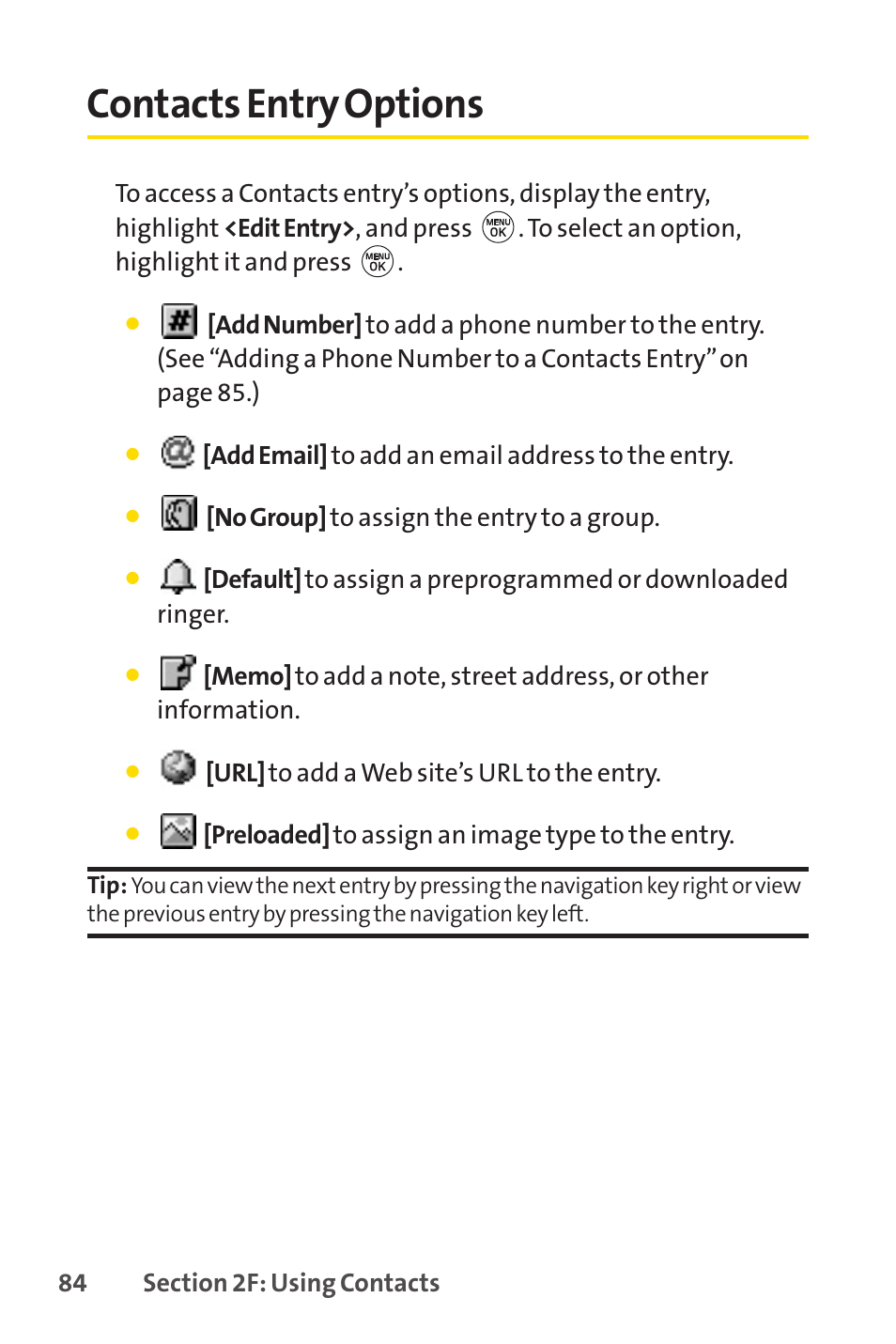 Contacts entry options | LG LX150 User Manual | Page 97 / 189