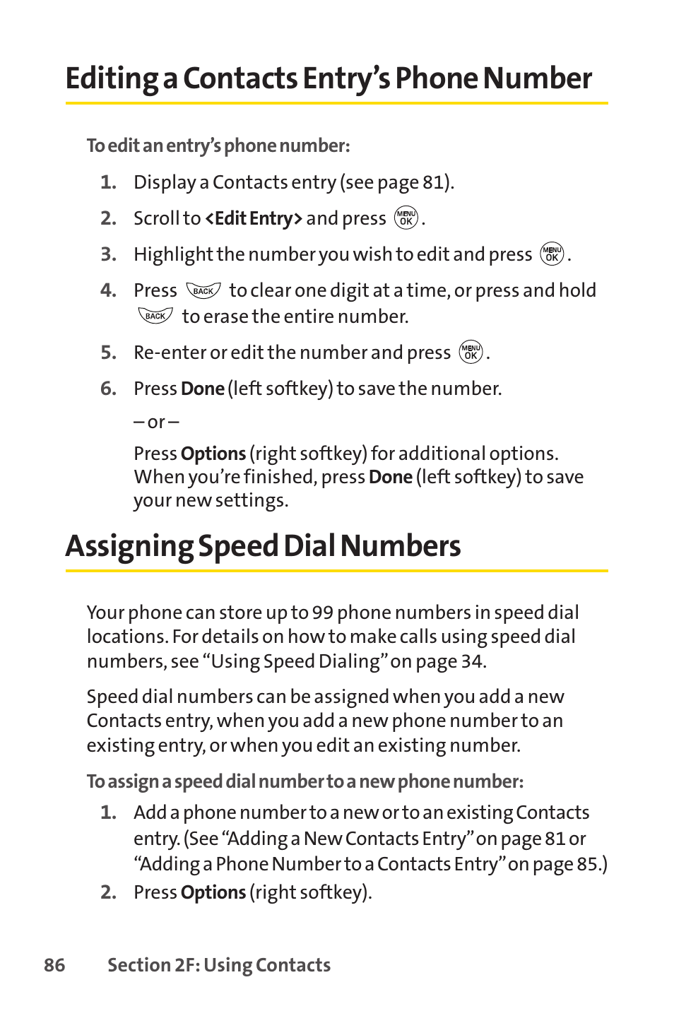 Editing a contacts entry’s phone number, Assigning speed dial numbers | LG LX150 User Manual | Page 99 / 189