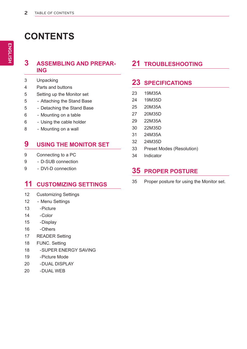 LG 20M35D-B User Manual | Page 2 / 36