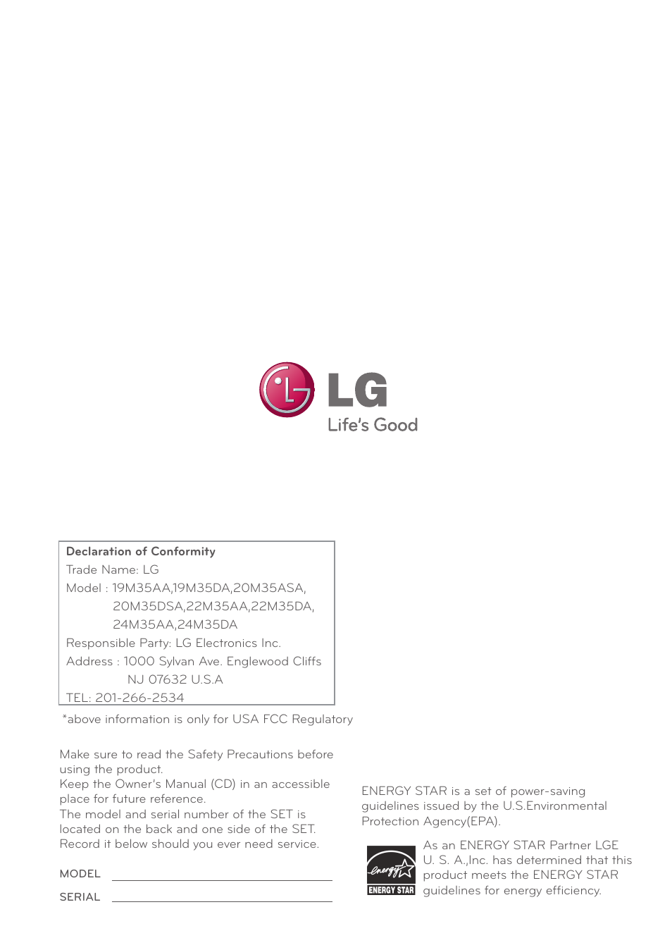 LG 20M35D-B User Manual | Page 36 / 36