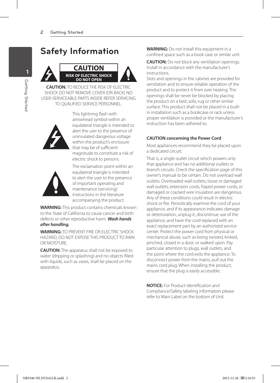 Safety information, Caution | LG NB5540 User Manual | Page 2 / 30