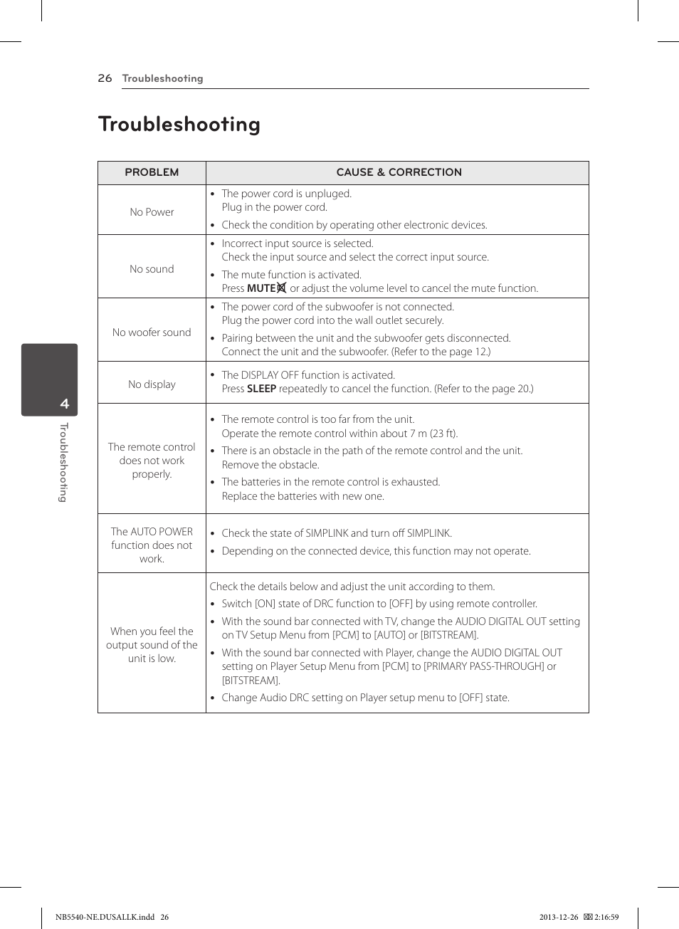 Troubleshooting | LG NB5540 User Manual | Page 26 / 30