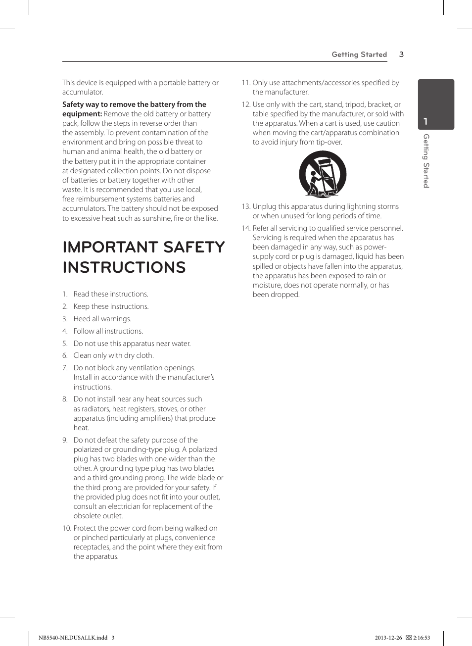 Important safety instructions | LG NB5540 User Manual | Page 3 / 30