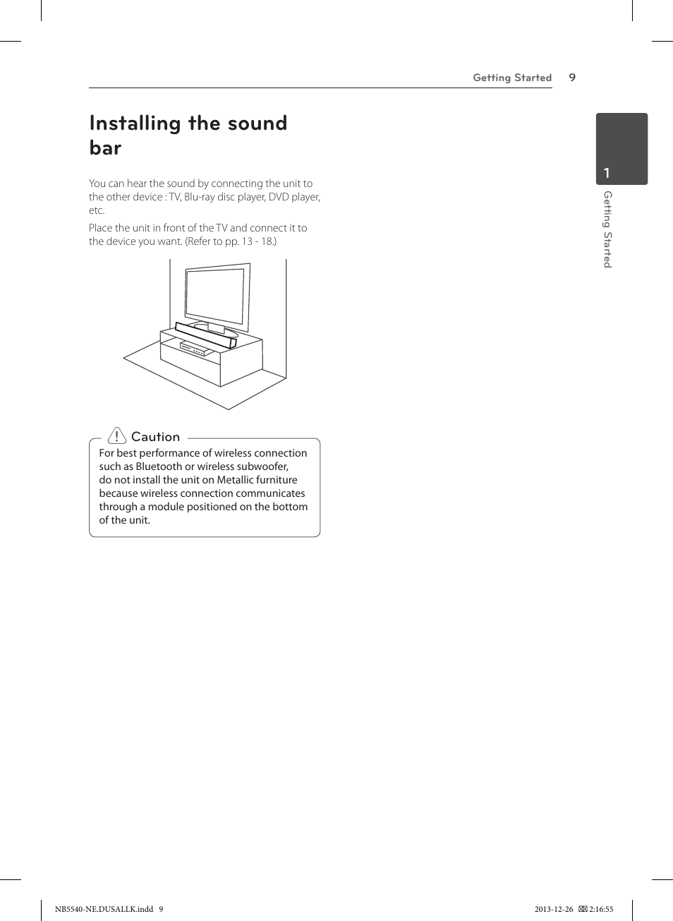 Installing the sound bar | LG NB5540 User Manual | Page 9 / 30