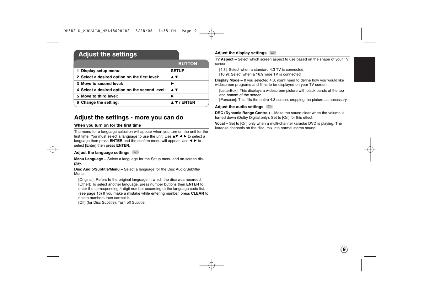 Adjust the settings, Adjust the settings - more you can do | LG DP885 User Manual | Page 9 / 17