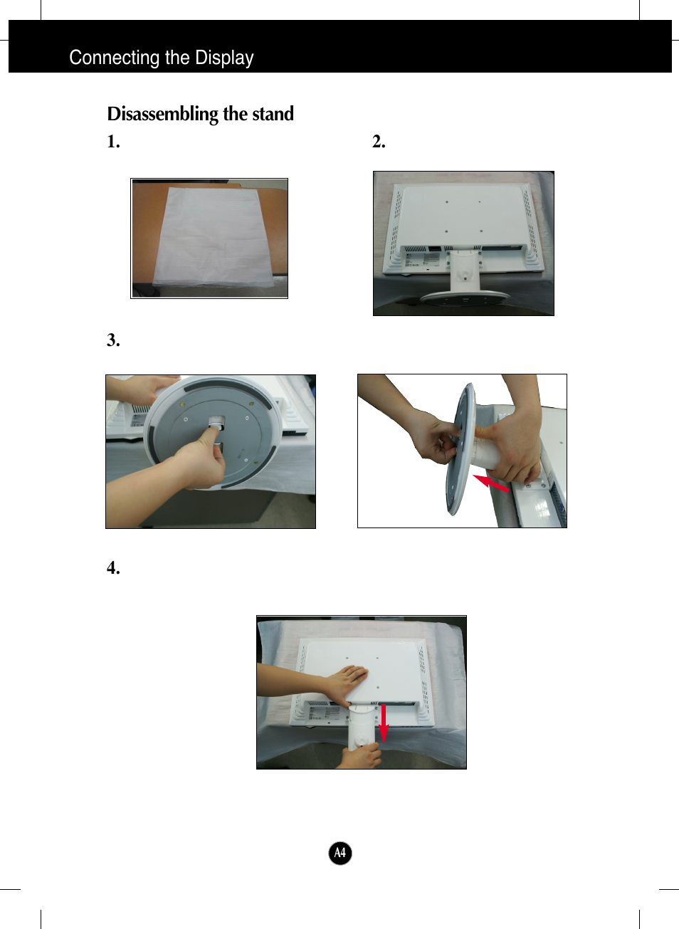 Disassembling the stand, Connecting the display disassembling the stand | LG L206WTY-BF User Manual | Page 5 / 24
