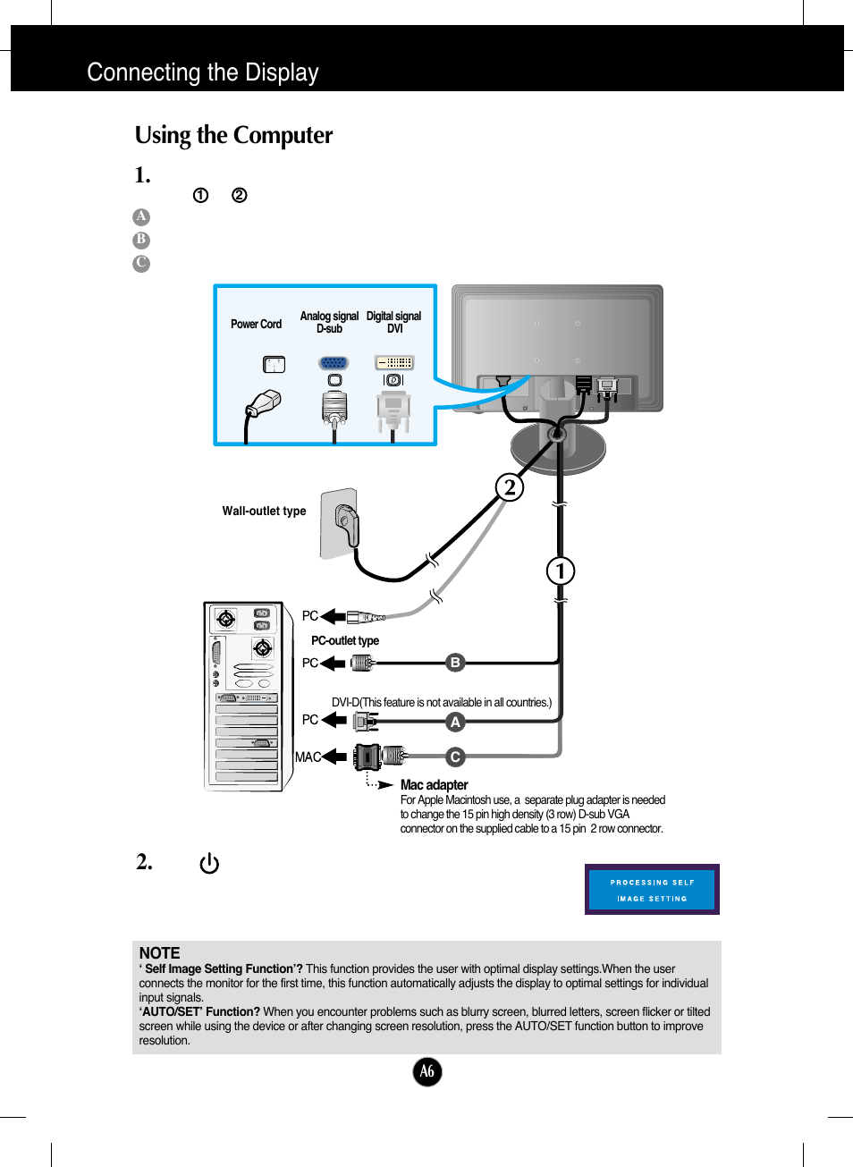 Using the computer, Connecting the display | LG L206WTY-BF User Manual | Page 7 / 24
