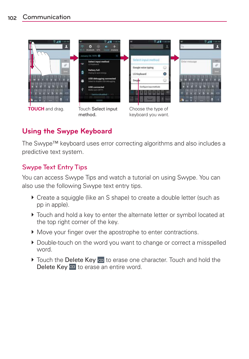 Using the swype keyboard | LG MS770 User Manual | Page 104 / 190