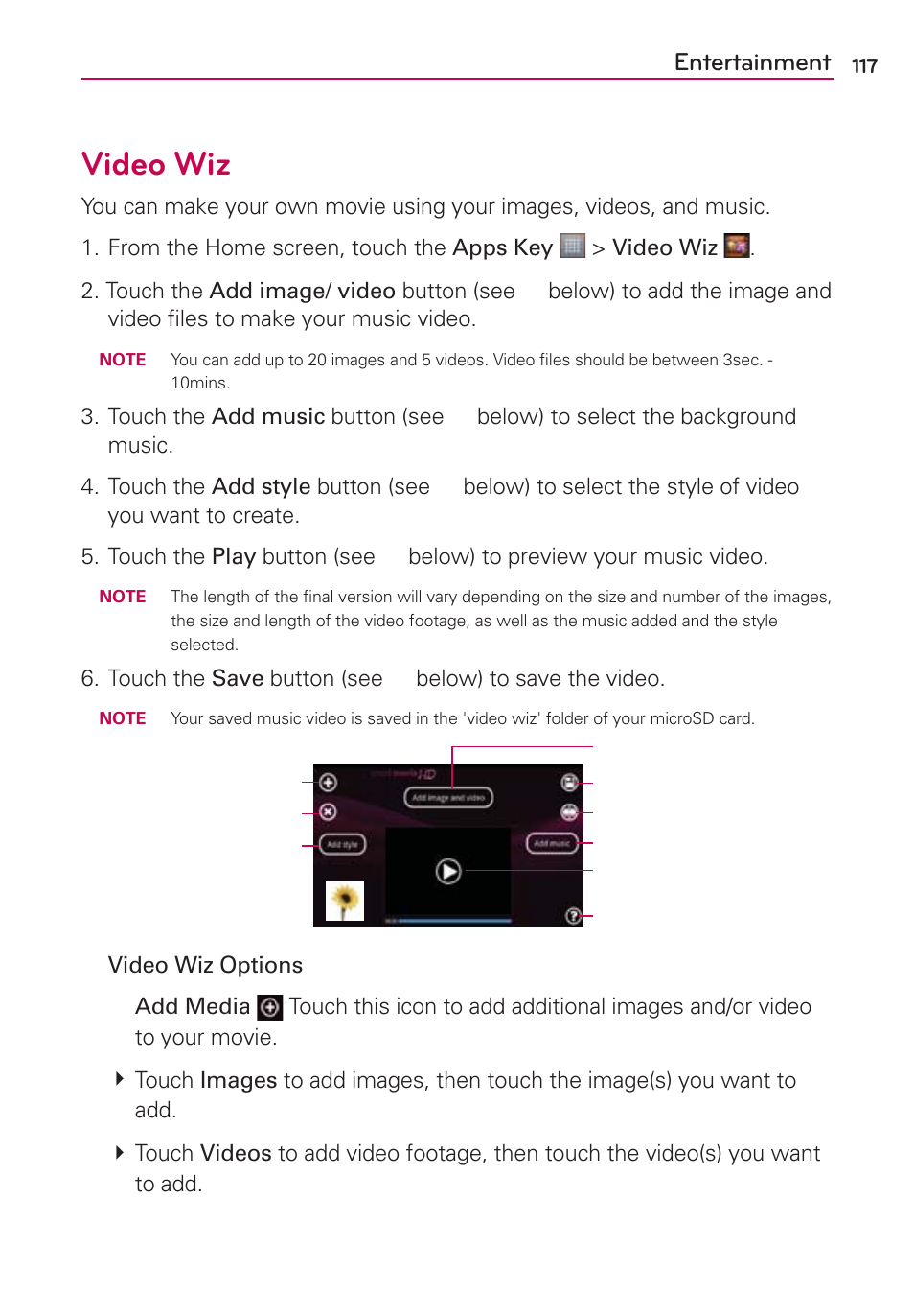 Video wiz, Entertainment | LG MS770 User Manual | Page 119 / 190