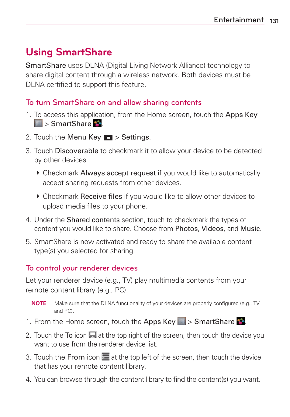 Using smartshare | LG MS770 User Manual | Page 133 / 190