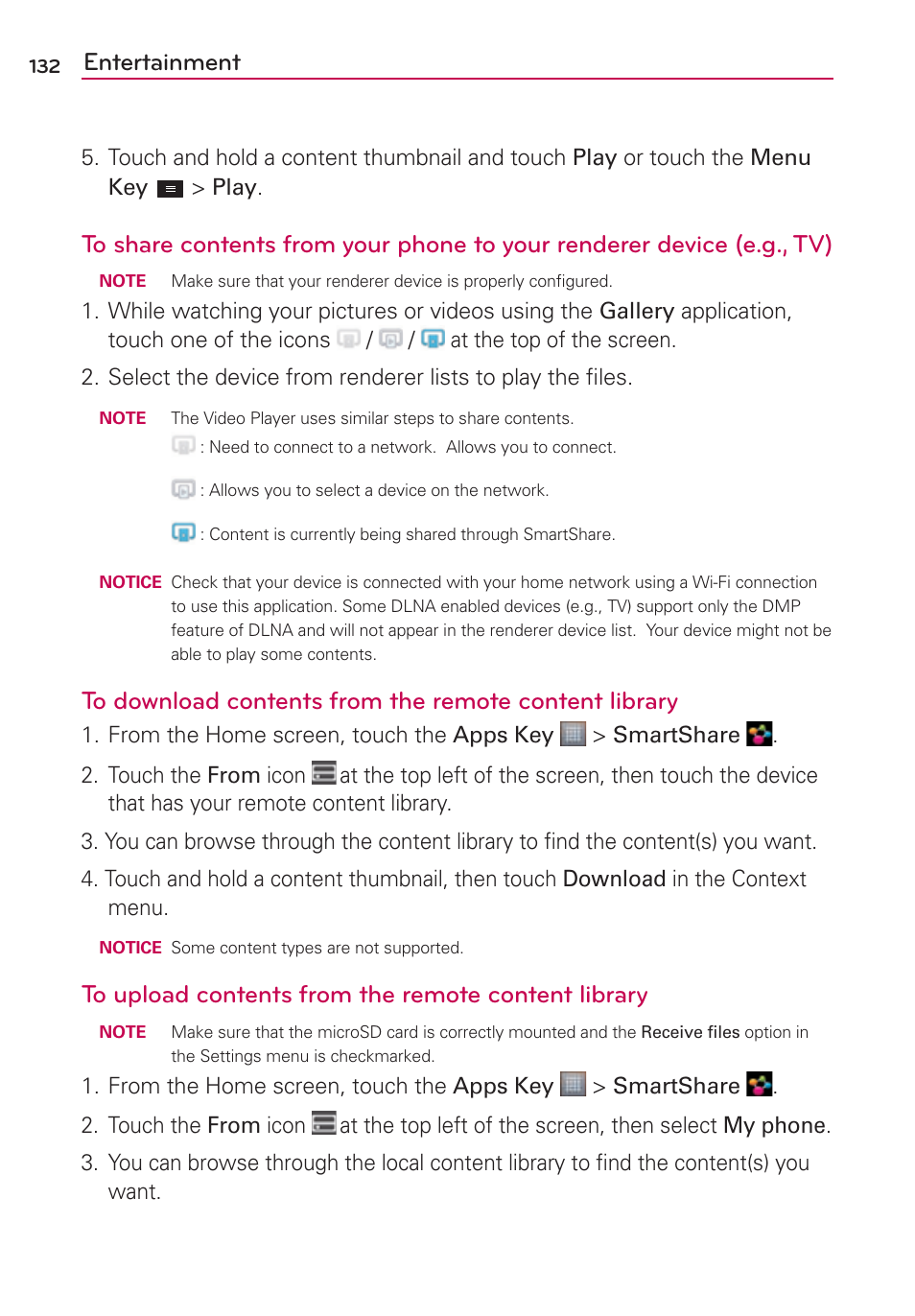 Entertainment | LG MS770 User Manual | Page 134 / 190