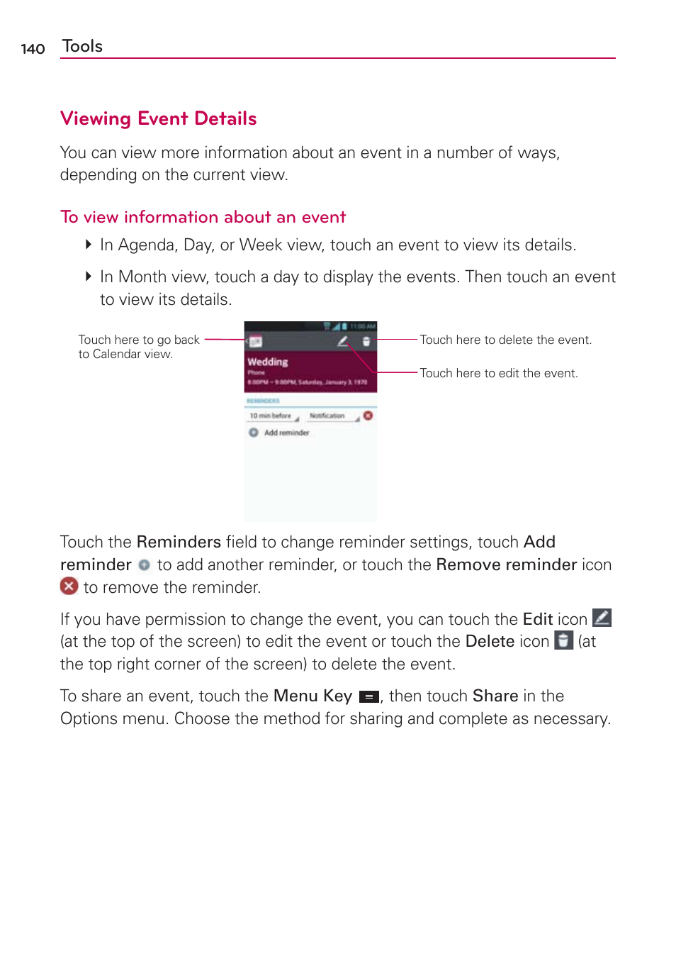 Viewing event details | LG MS770 User Manual | Page 142 / 190