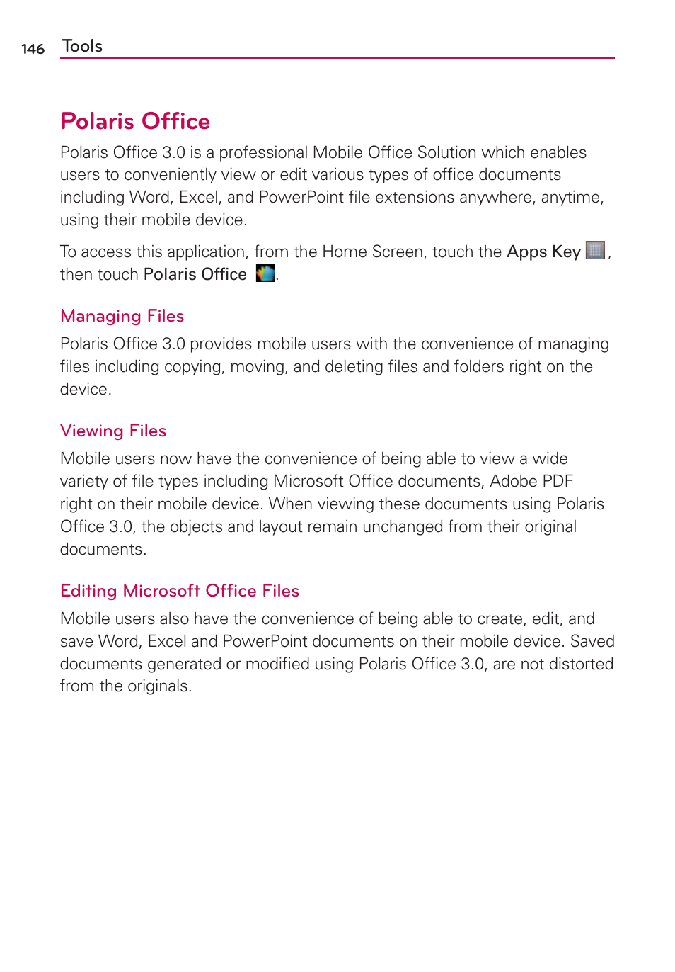 Polaris office, Polaris ofﬁce | LG MS770 User Manual | Page 148 / 190