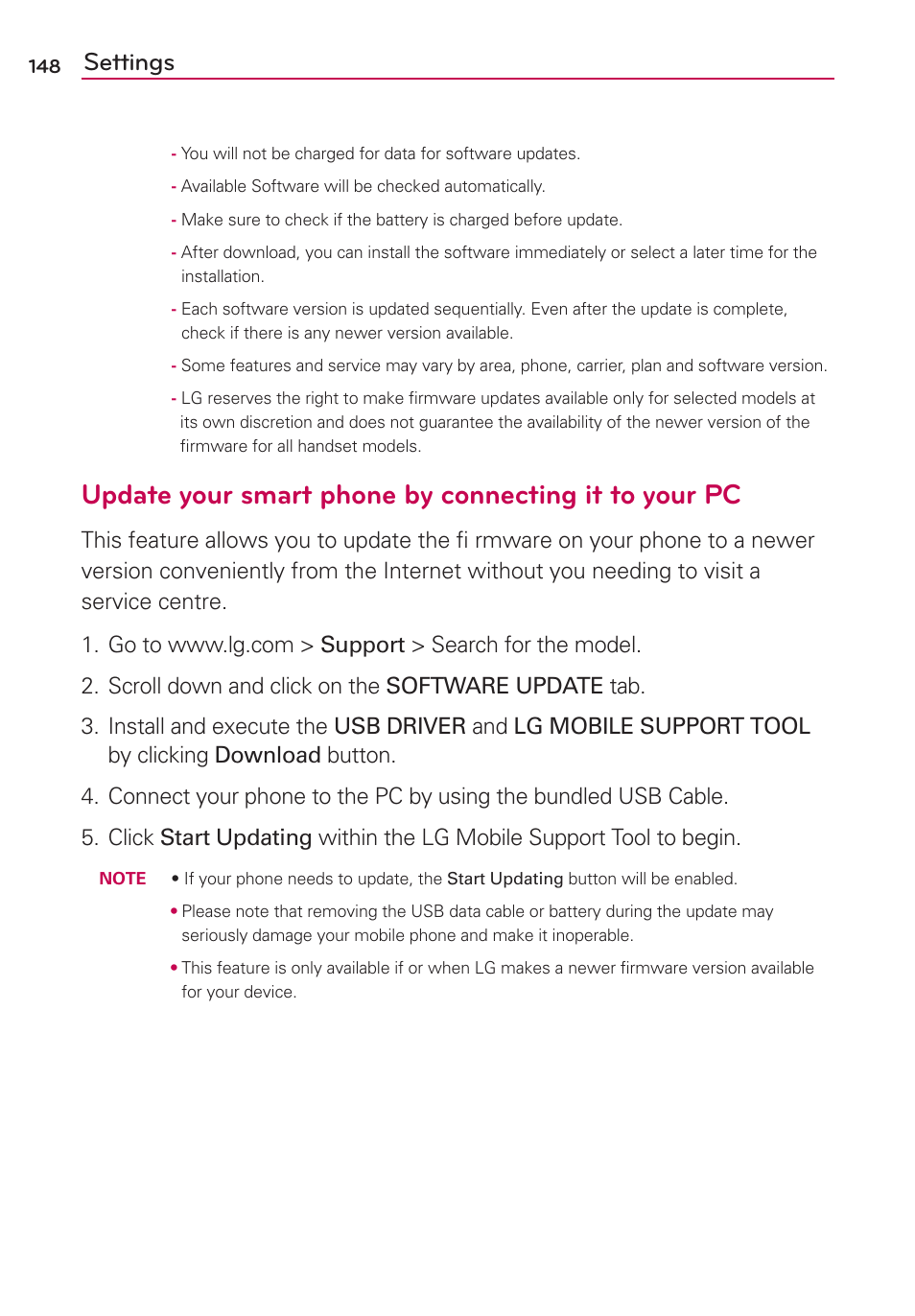 Settings | LG MS770 User Manual | Page 150 / 190
